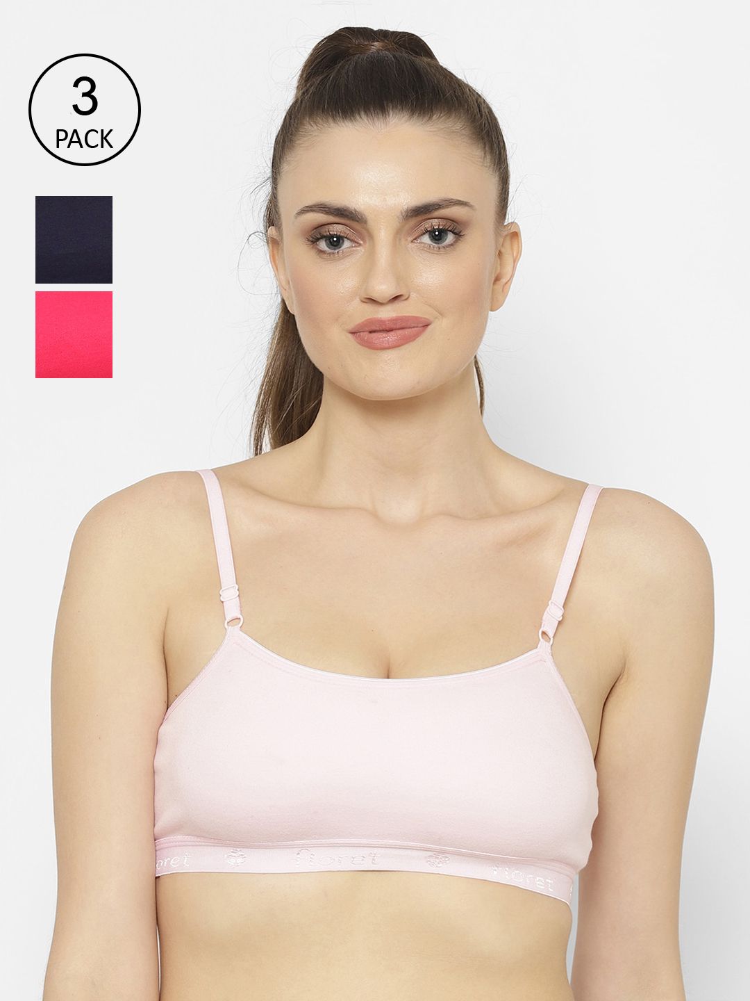 Floret Pink & Black Solid Set of 3 Workout Bra 1492_Magenta-N.Blue-Pink-Magenta Price in India