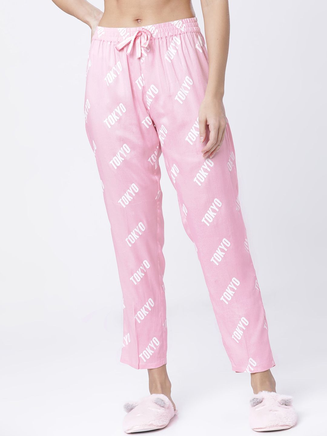 Tokyo Talkies Women Pink & White Printed Lounge Pants Price in India