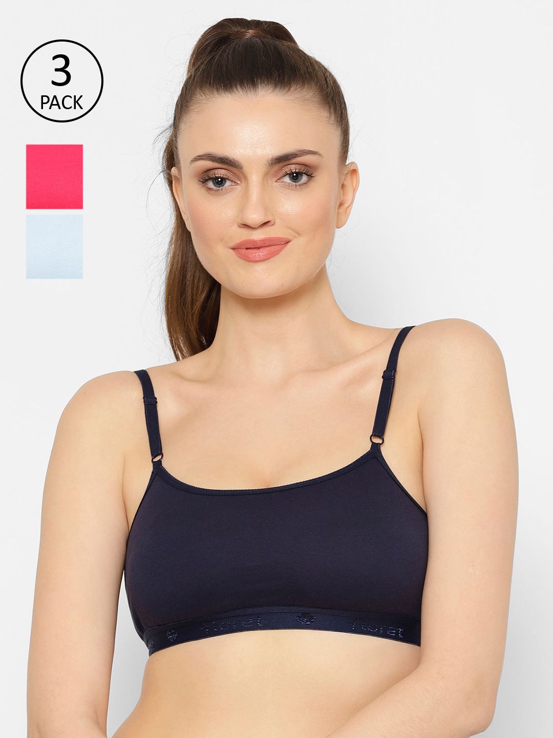 Floret Magenta & Blue Solid Set of 3 Workout Bra 1492_Magenta-Sky-N.Blue-Magenta Price in India