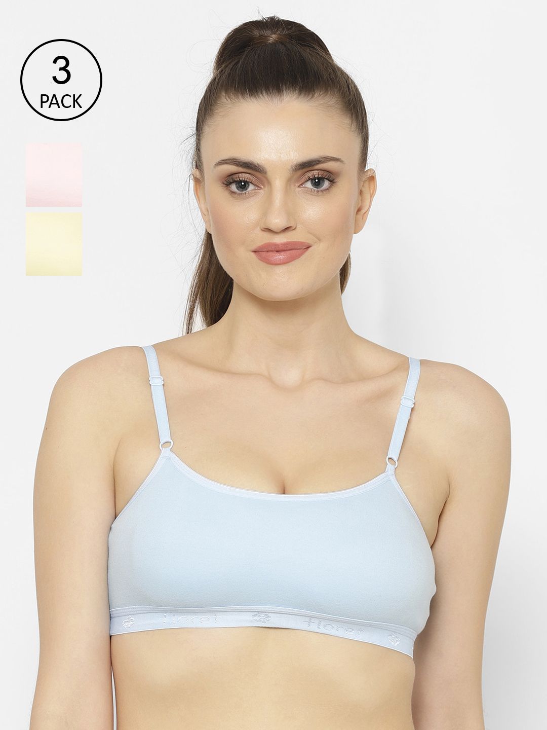 Floret Pink & Blue Solid Set of 3 Workout Bra 1492_Pink-Sky-Lemon-Pink-Sky-Lemon Price in India