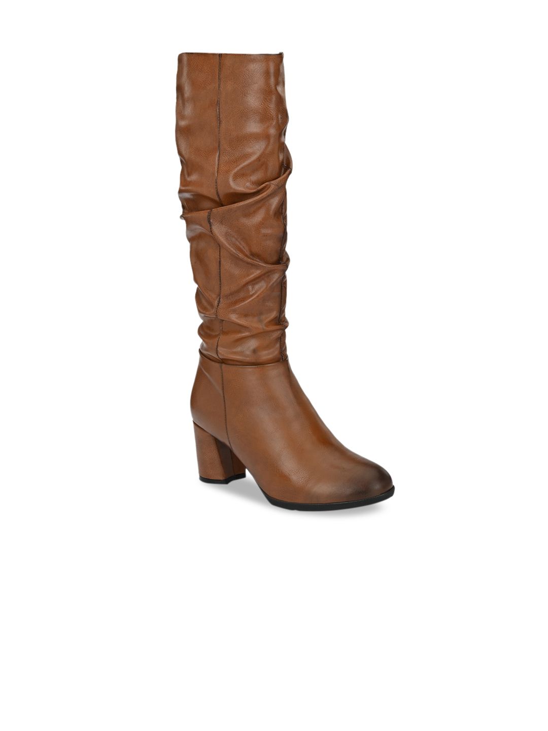 Delize Women Tan Brown Solid High-Top Heeled Boots Price in India