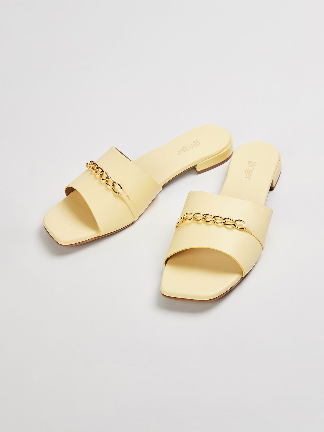 Ginger by Lifestyle Women Yellow Solid PU Open Toe Flats