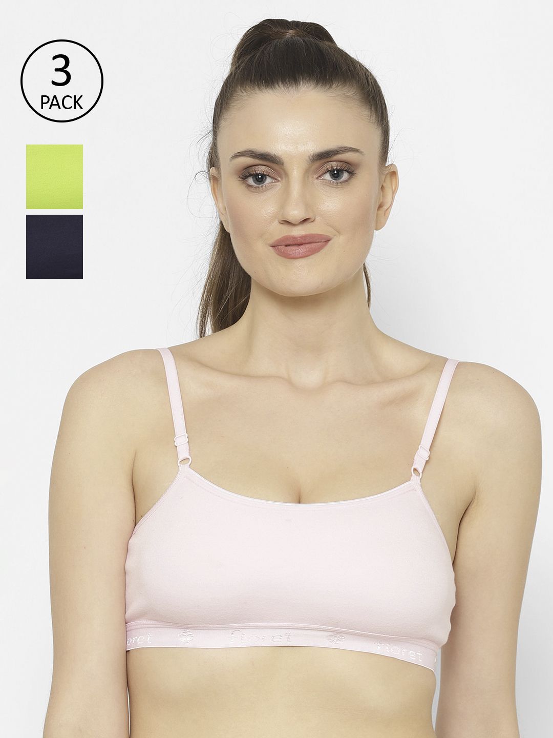 Floret Navy Blue & Lime Green Solid Set of 3 Workout Bra 1492_N.Blue-Pink-Lime Green Price in India