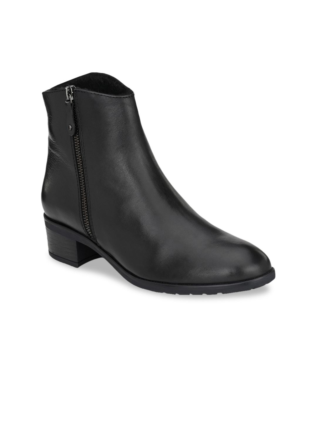 Delize Women Black Solid High-Top Faux Leather Heeled Boots Price in India