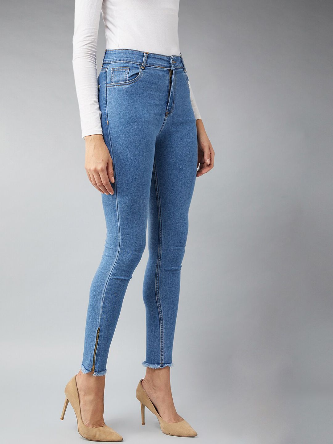 DOLCE CRUDO Women Blue Skinny Fit High-Rise Clean Look Jeans Price in India
