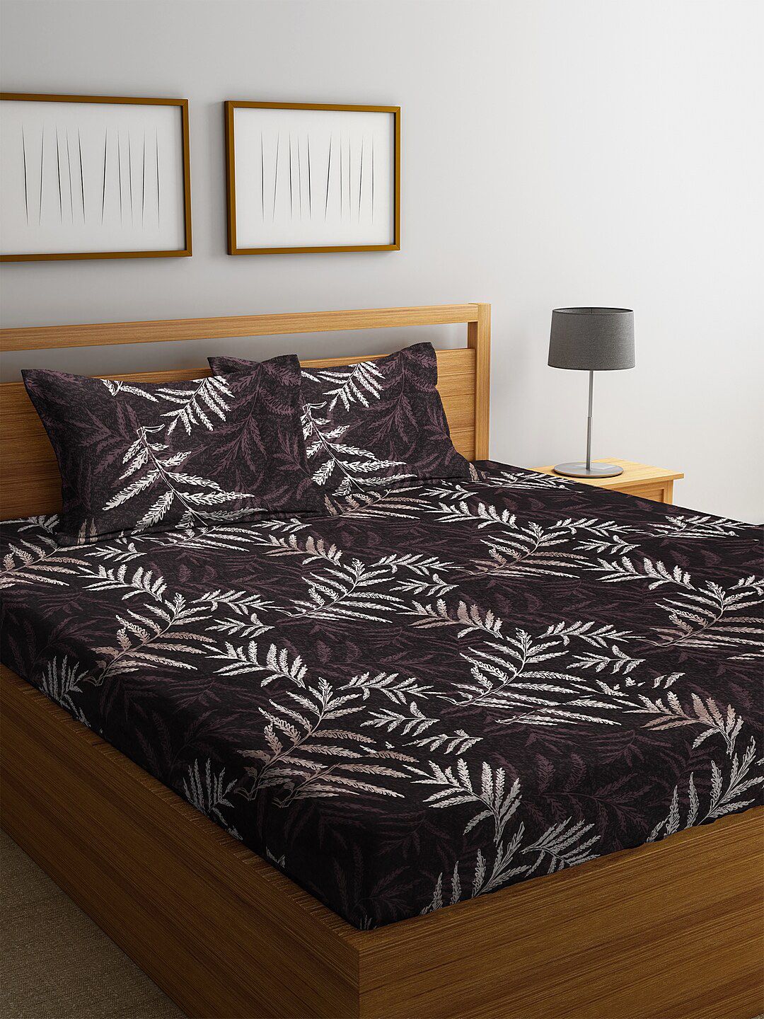 KLOTTHE Brown & White Floral 210 TC Polycotton 1 King Bedsheet with 2 Pillow Covers Price in India