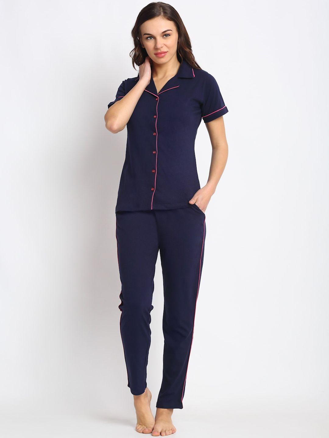 Boston Club Women Navy Blue & Pink Night suit Price in India