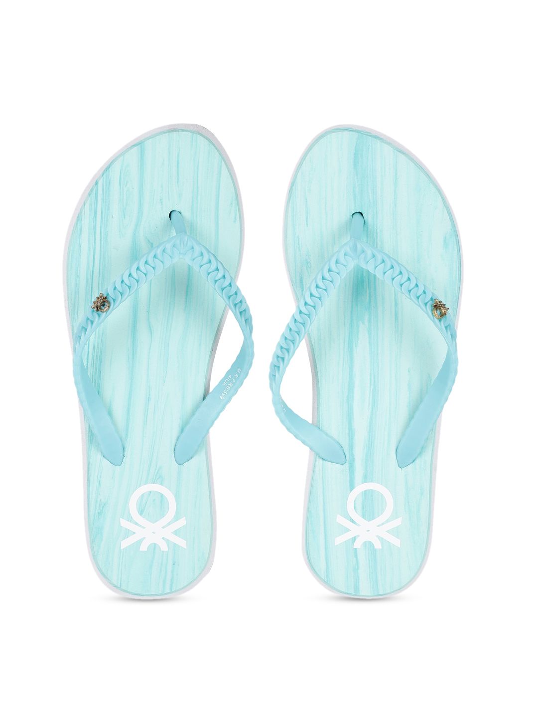 United Colors of Benetton Women Turquoise Blue Self Design Thong Flip-Flops Price in India
