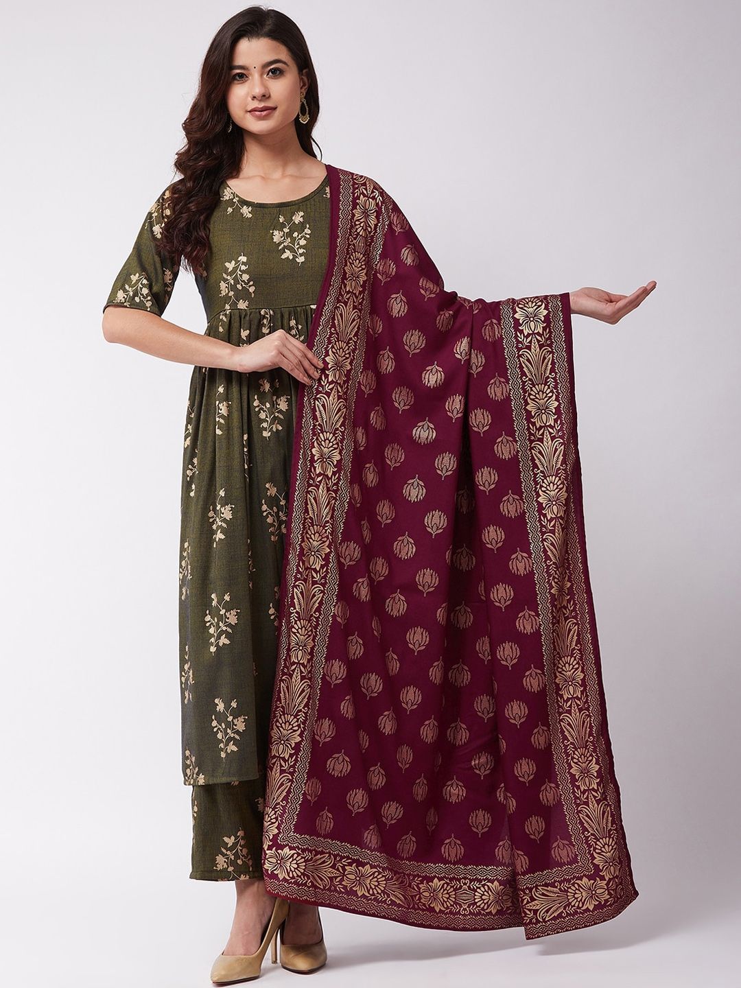 InWeave Maroon Printed Dupatta Price in India