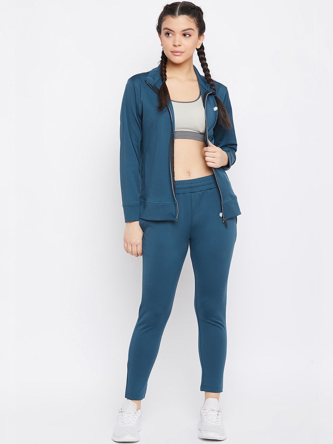 Clovia Women Teal Blue Solid Track Suit Price in India