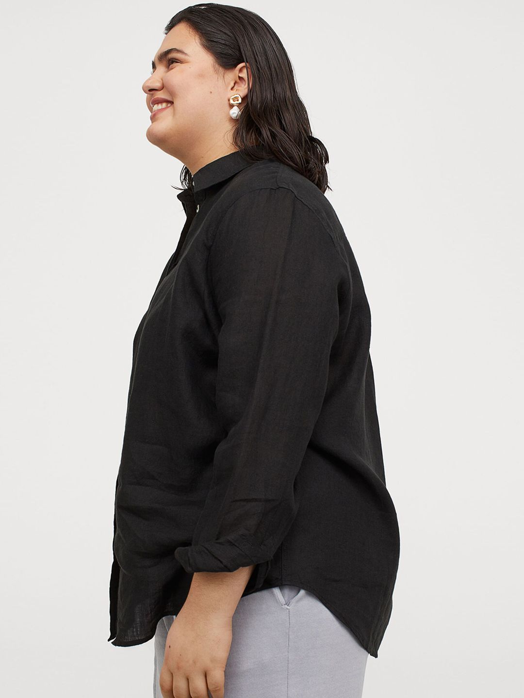 H&M+ Women Black Linen shirt