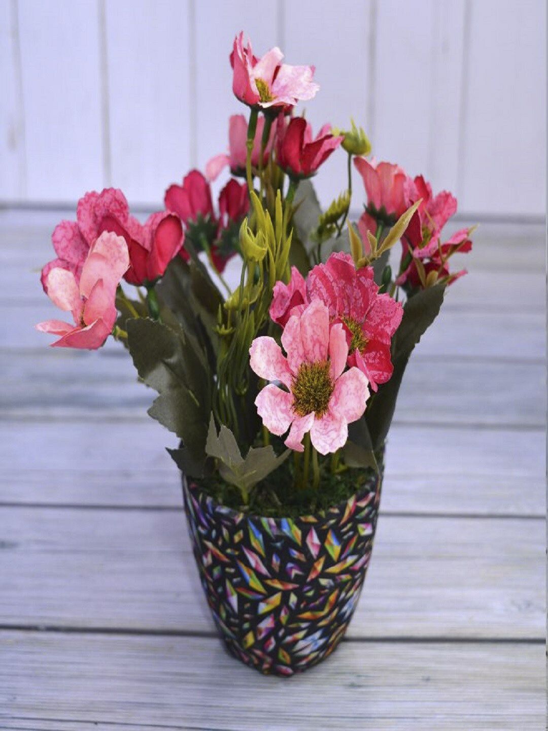 fancy mart Green & Pink Artificial Chrysenthum Flower With Diamond Pot Price in India