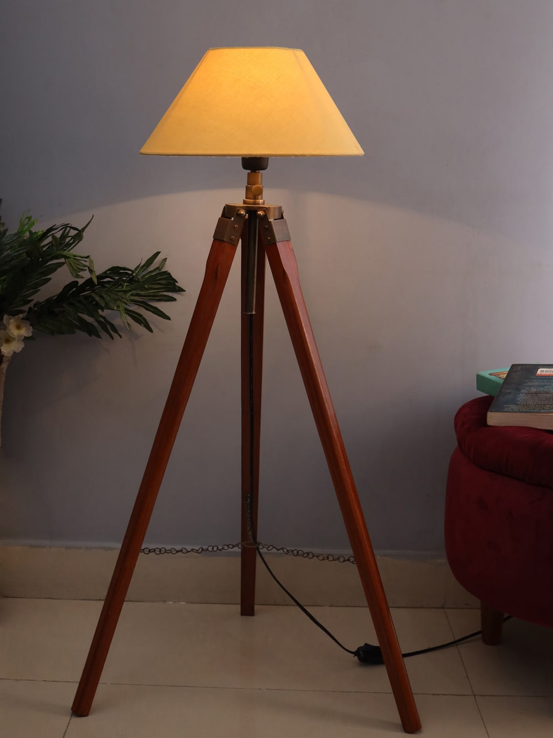 Homesake Yellow & Brown Solid Classic Country Tripod Lamp with Shade Price in India