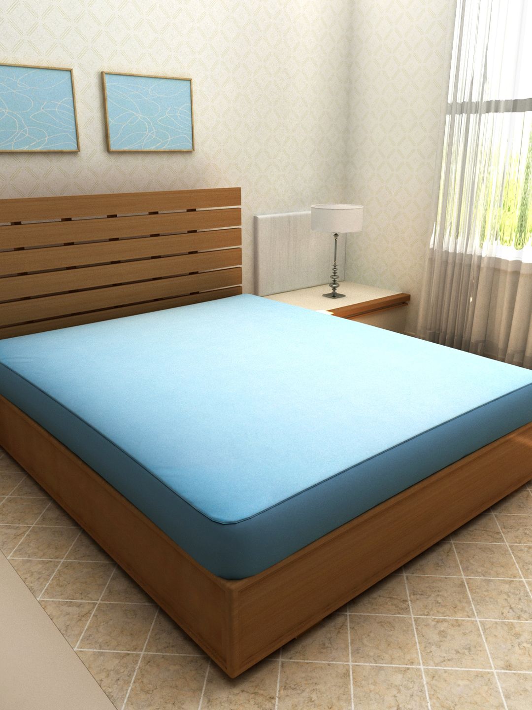 ROMEE Blue Solid Double Bed Water Proof & Dust Proof Mattress Protector Price in India