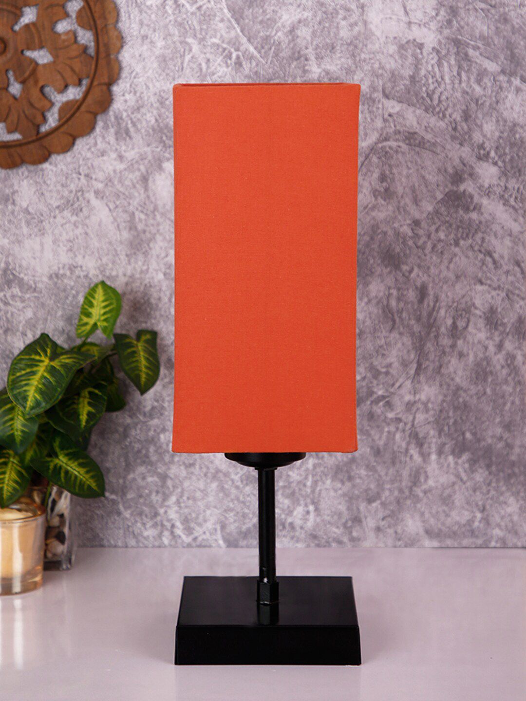 Devansh Orange & Black Solid Cylindrical Table Lamp Price in India