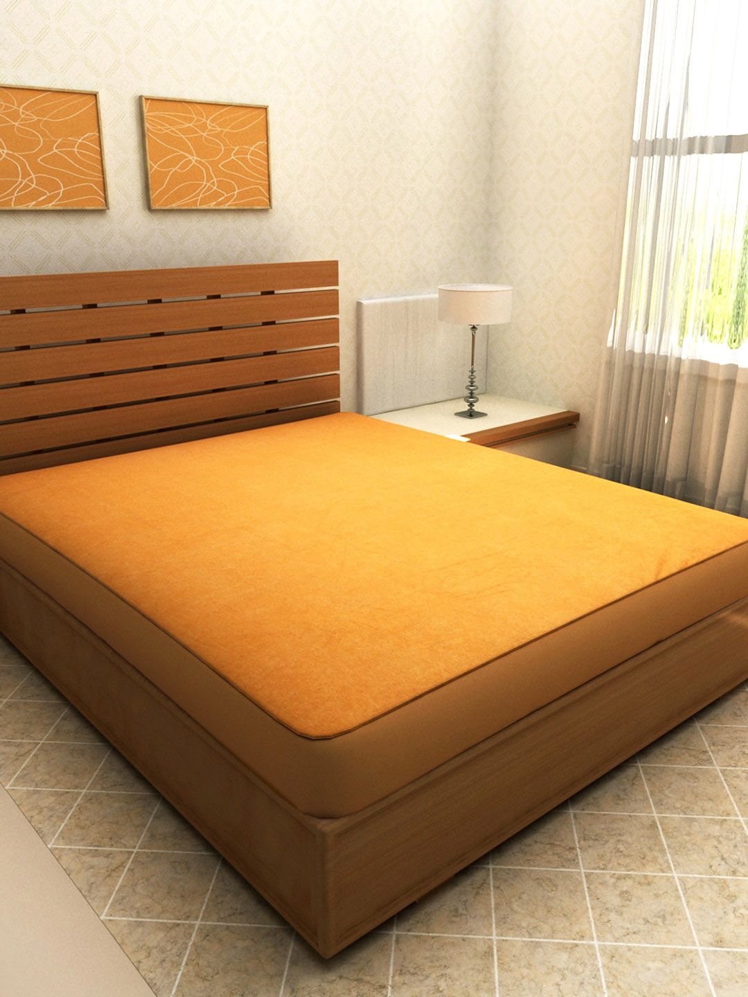 ROMEE Orange Solid King Size Bed Mattress Protector Price in India