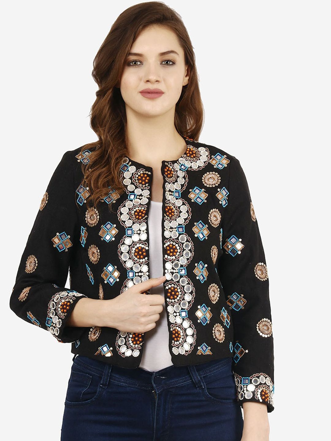 Diwaah Women Black Embellished Tailored Jacket Price in India