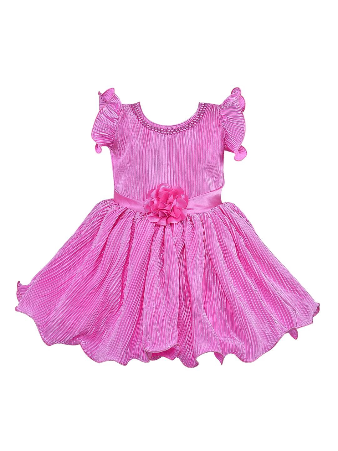 Wish Karo Girls Pink Solid Fit and Flare Dress