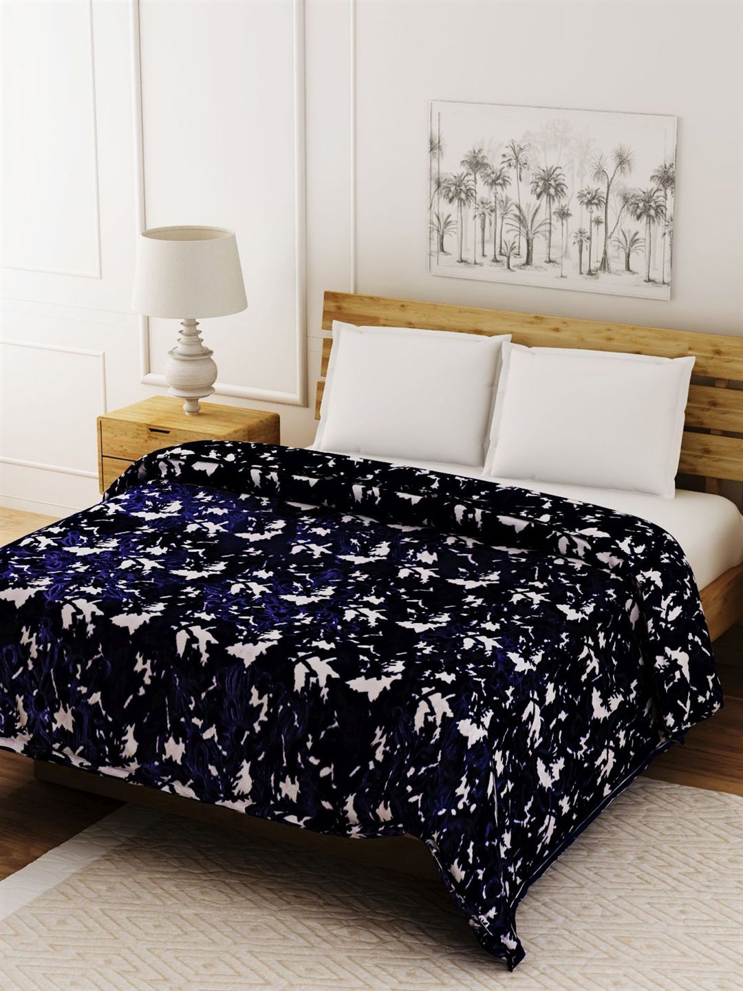 Spangle Blue & White Abstract Heavy Winter 400 GSM Double Bed Blanket Price in India