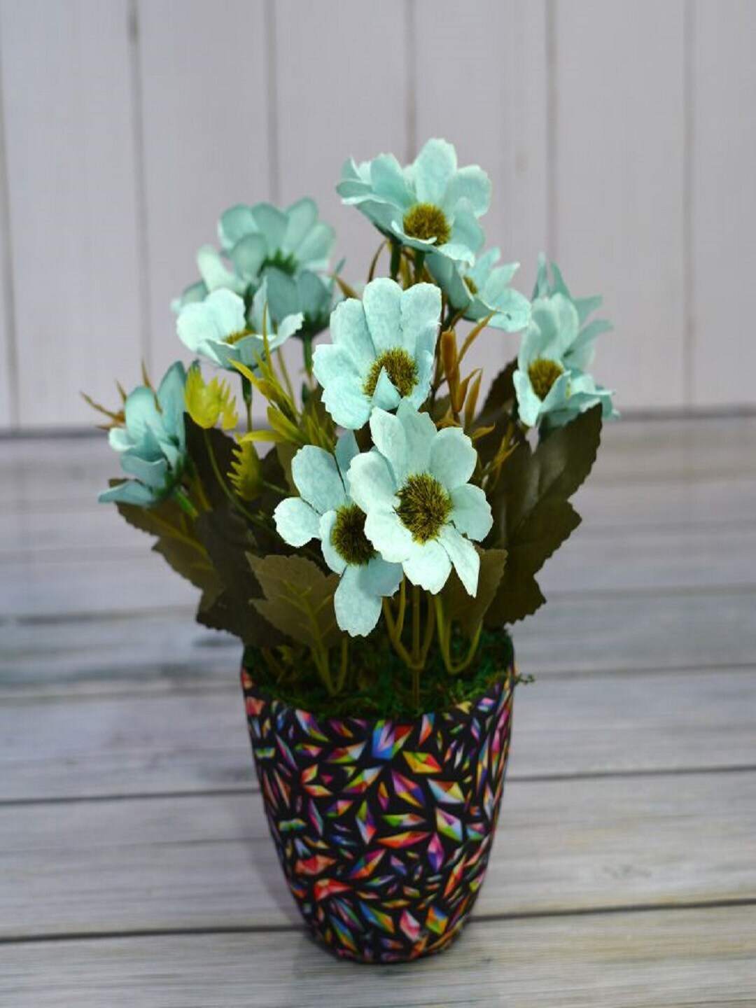 fancy mart Green Artificial Chrysenthum Flower With Diamond Print Pot Price in India