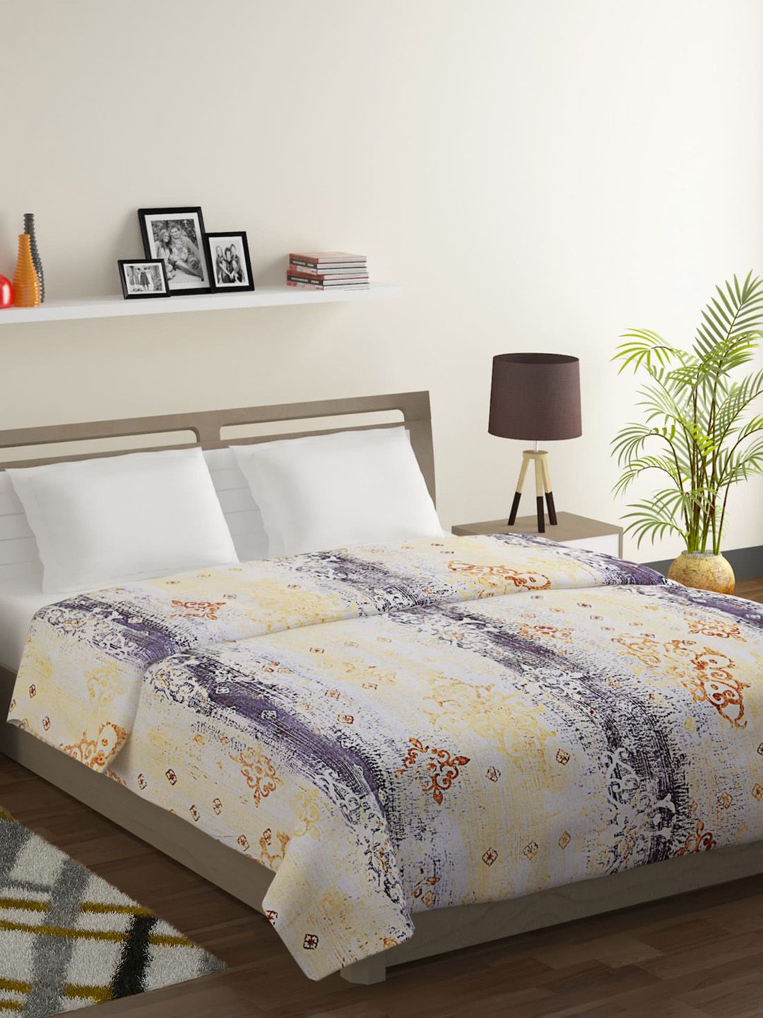 SWAYAM Yellow & Purple Ethnic Motifs Mild Winter 150 GSM Double Bed Comforter Price in India