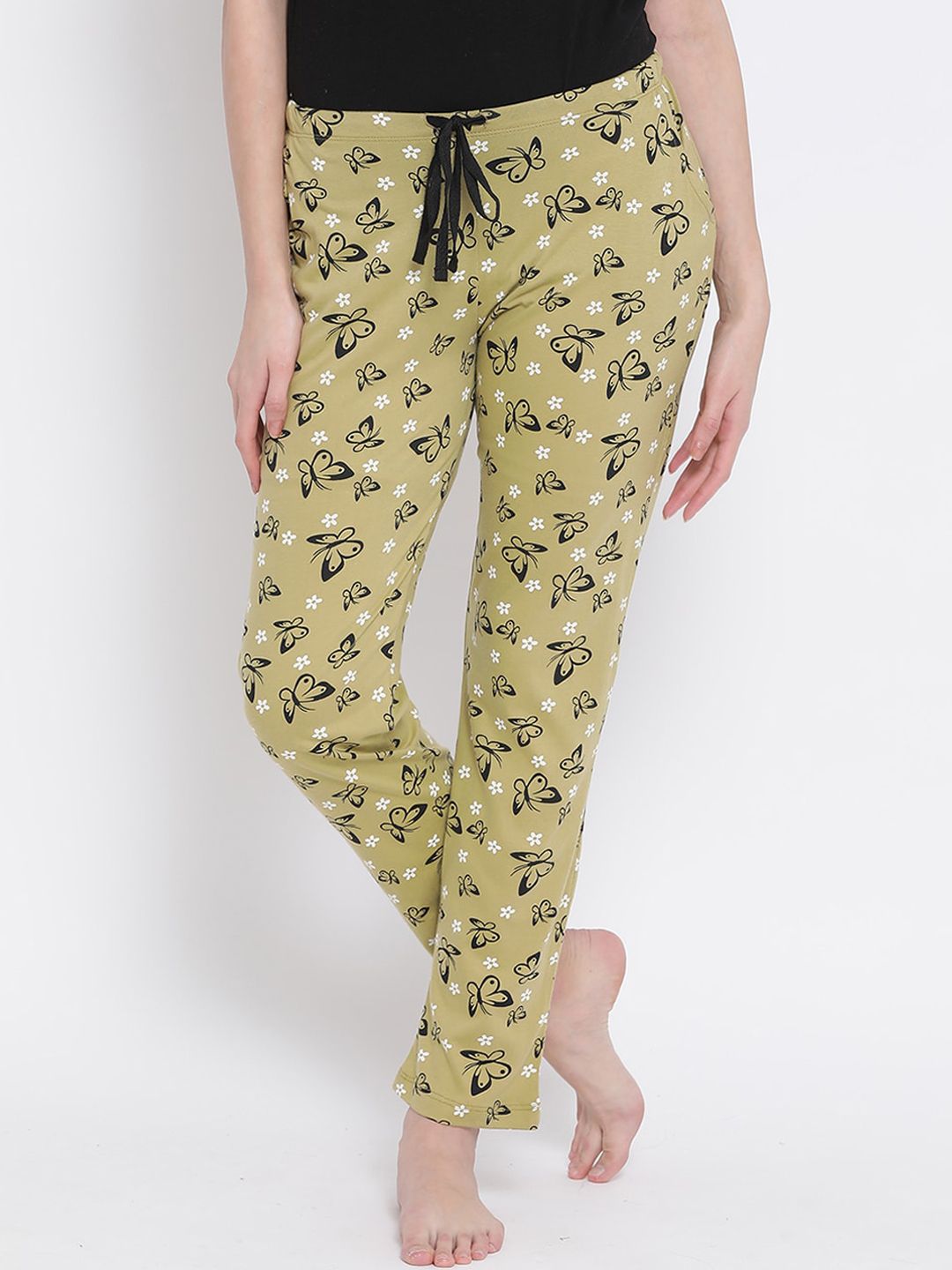 Kanvin Women Green & Black Printed Lounge Pants Price in India