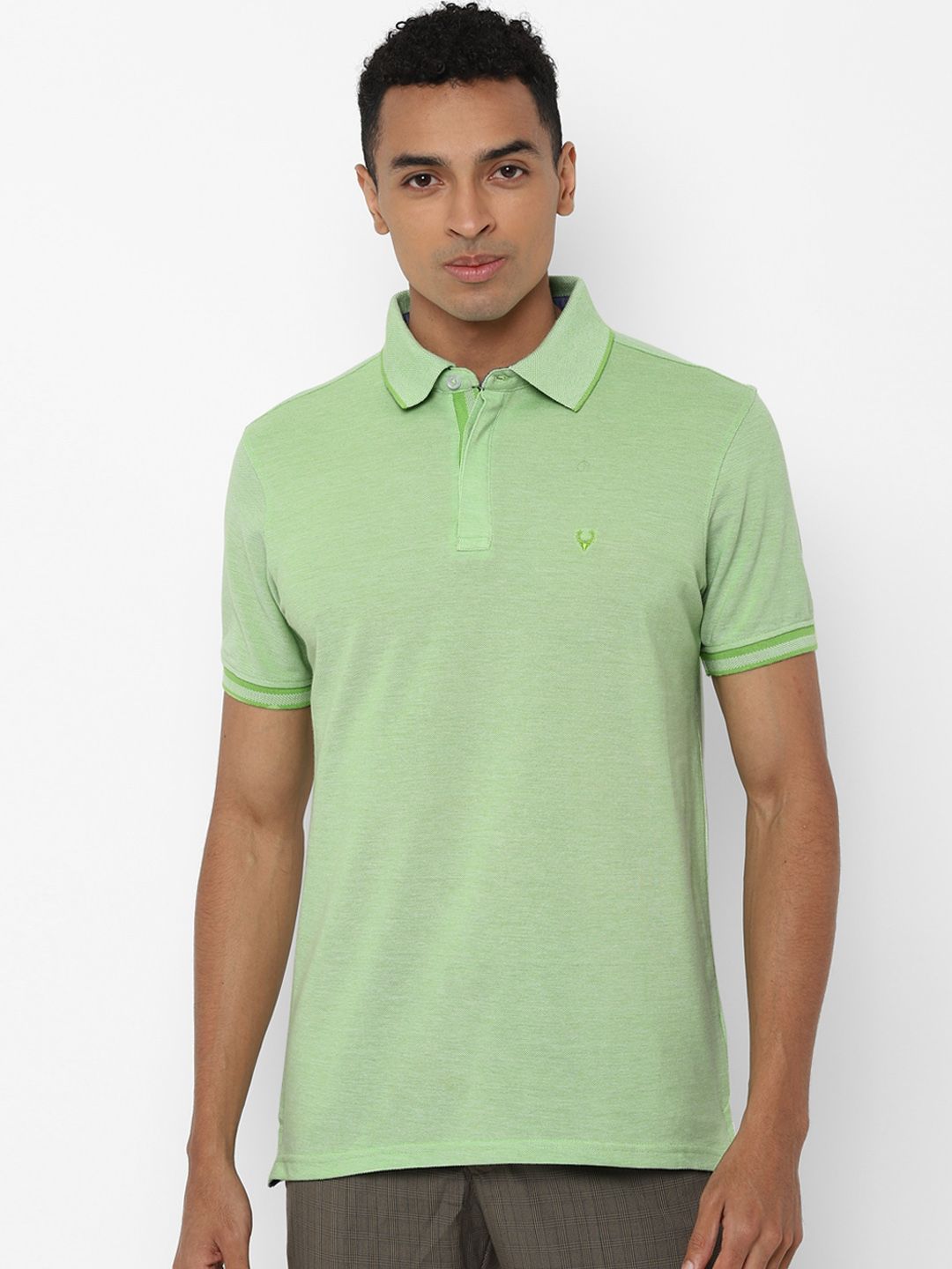 Allen Solly Men Green Solid Polo Collar T-shirt