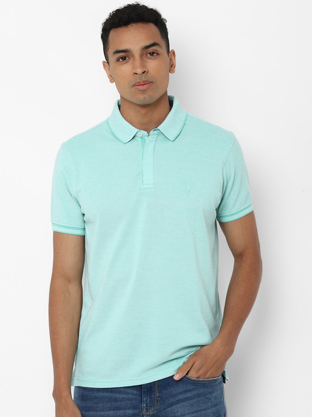 Allen Solly Men Blue Solid Polo Collar T-shirt
