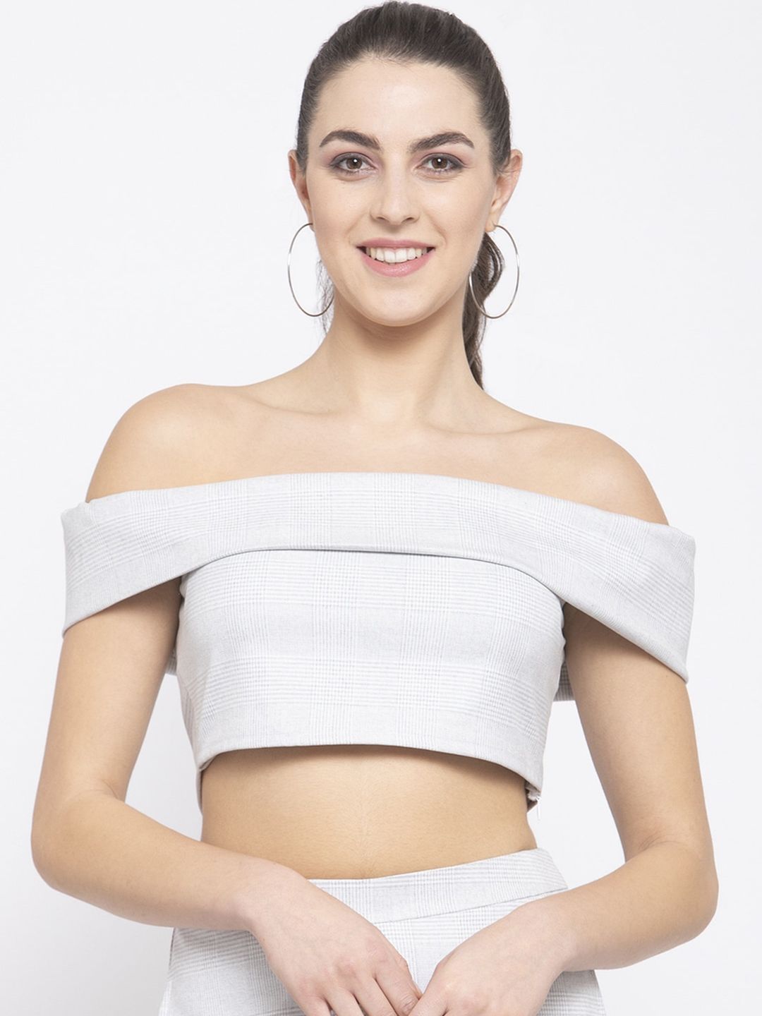 EMBLAZE White Off-Shoulder Bardot Crop Top