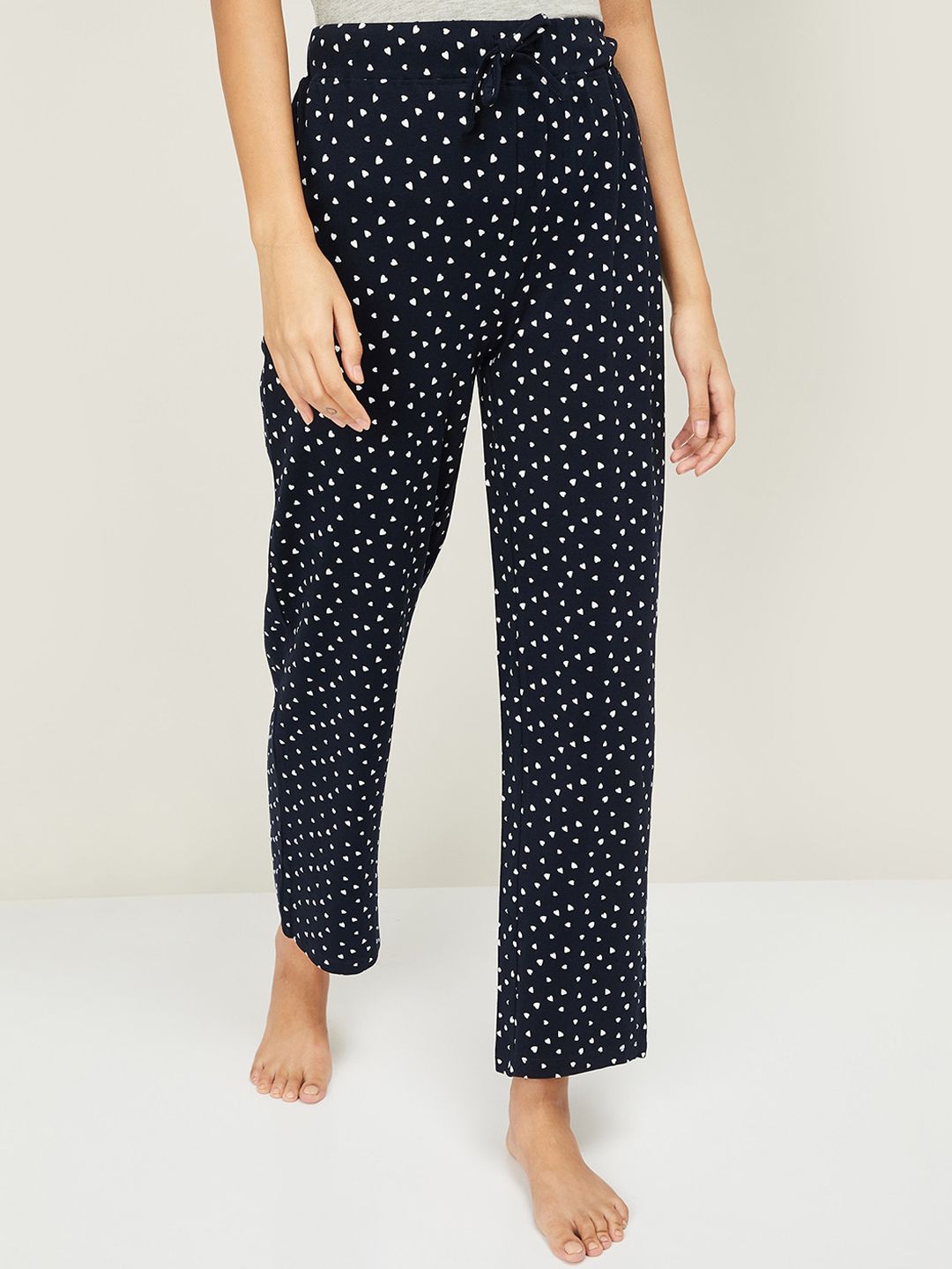 Ginger by Lifestyle Women Navy Blue & White Heart Printed Lounge Pants Price in India