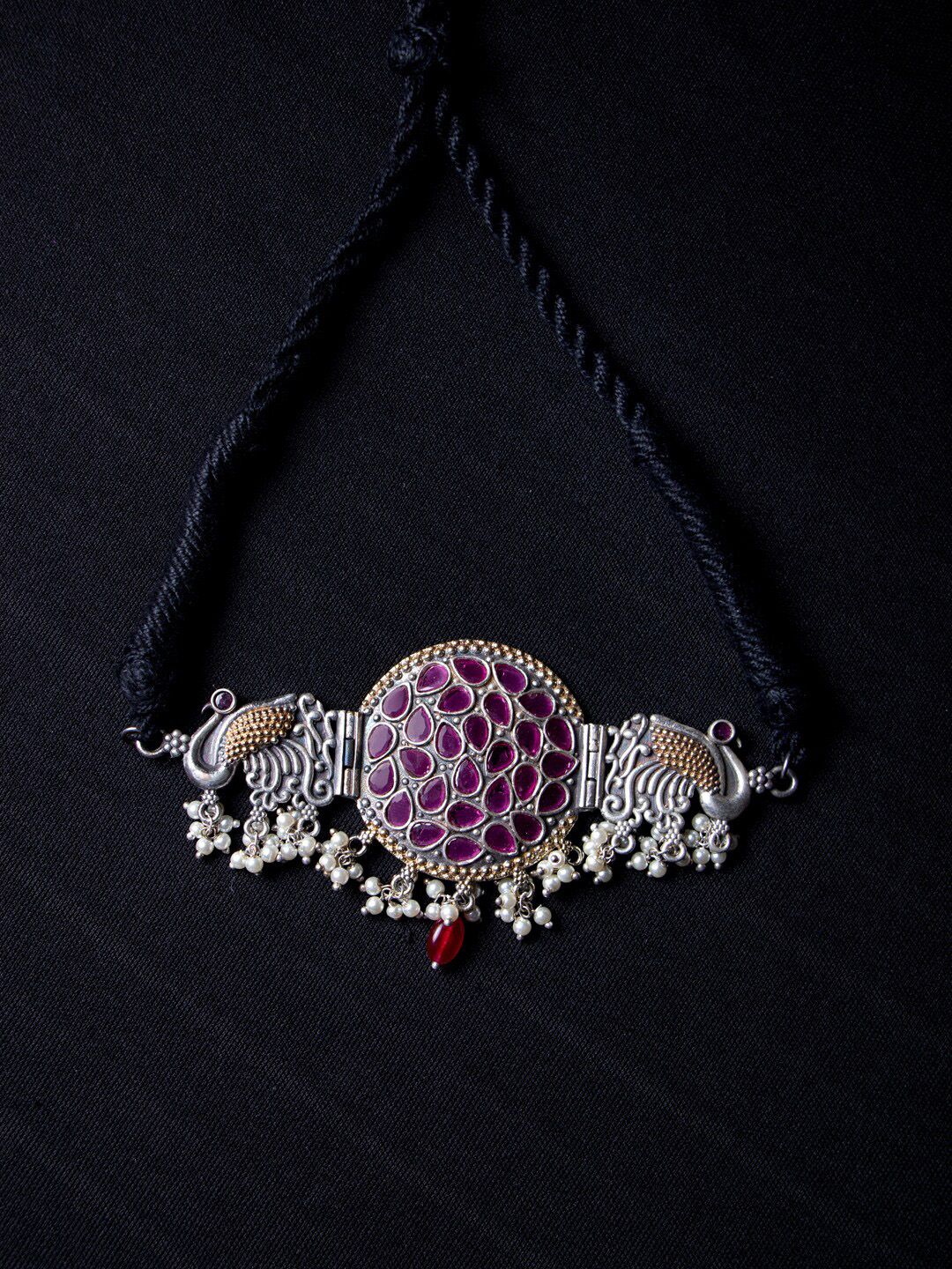 MORKANTH JEWELLERY Pink & Silver-Toned Brass Silver-Plated Choker Necklace Price in India