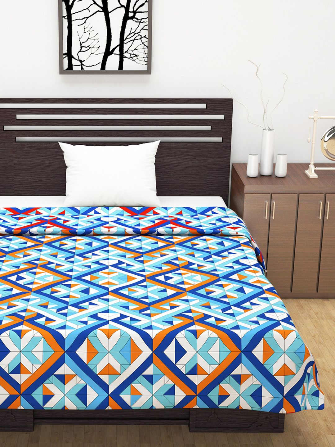 Divine Casa Blue & Orange Geometric Mild Winter 120 GSM Single Bed Dohar Price in India