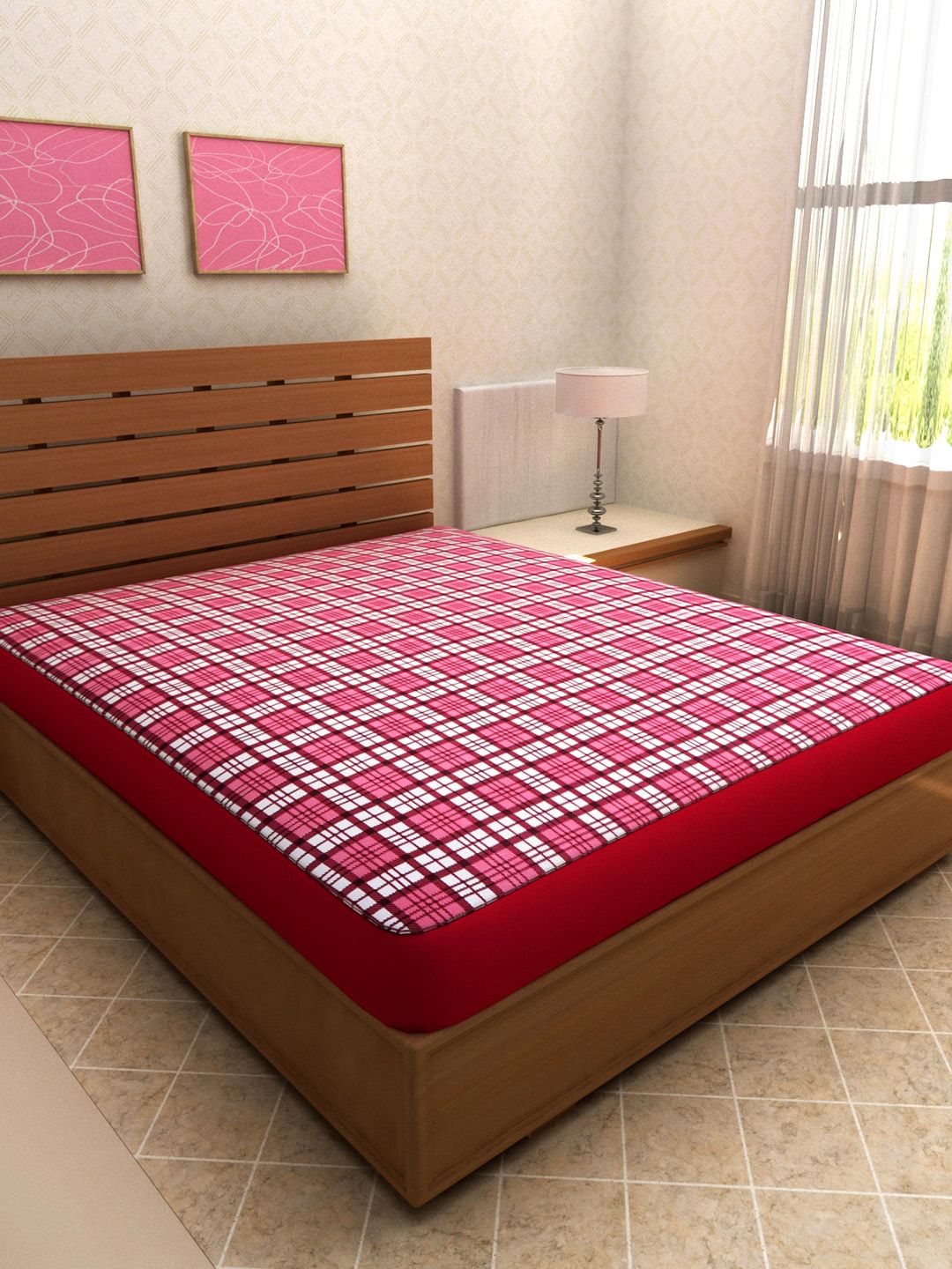 ROMEE Pink & White Double Bed Mattress Protector Price in India