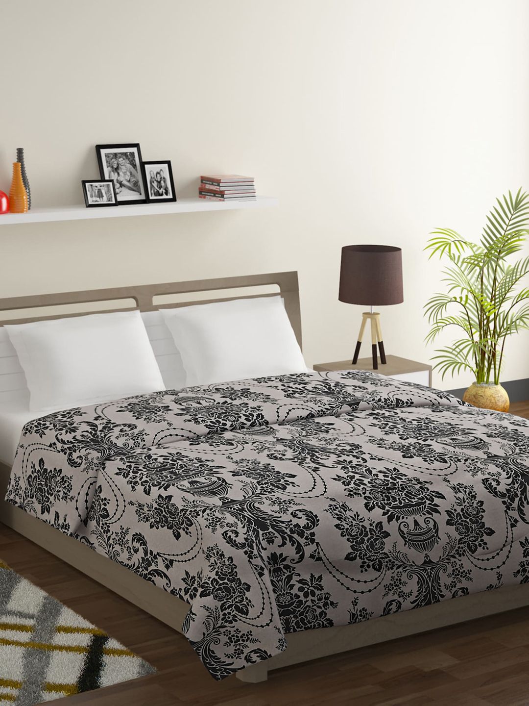 SWAYAM Brown & Grey Floral Mild Winter 150 GSM Double Bed Comforter Price in India