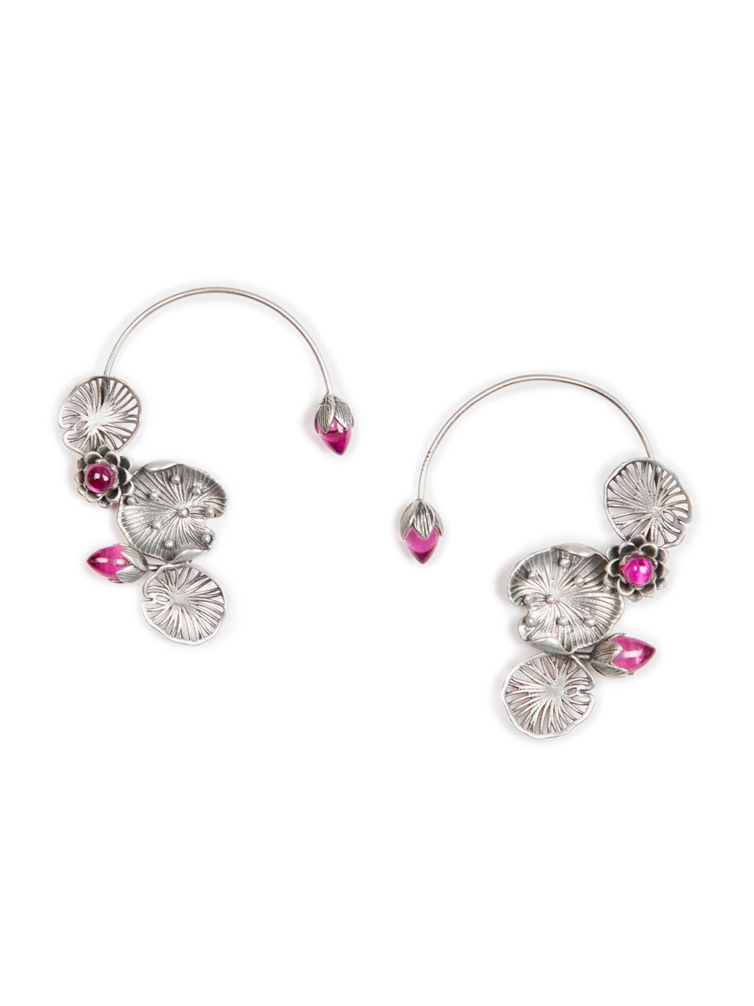 SHAYA Silver-Toned & Red Contemporary Hoop Earrings Price in India