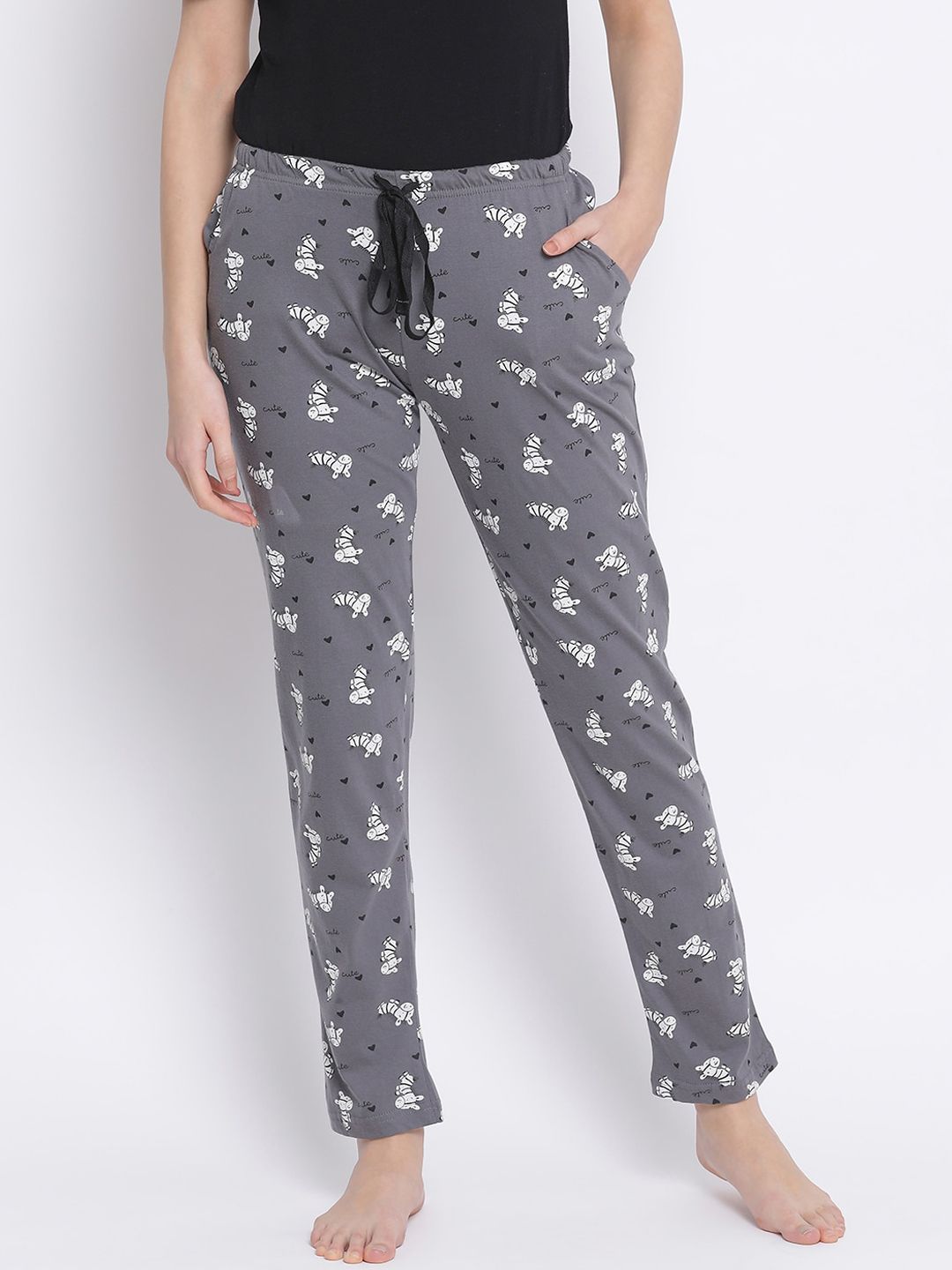 Kanvin Women Grey & White Printed Lounge Pants Price in India