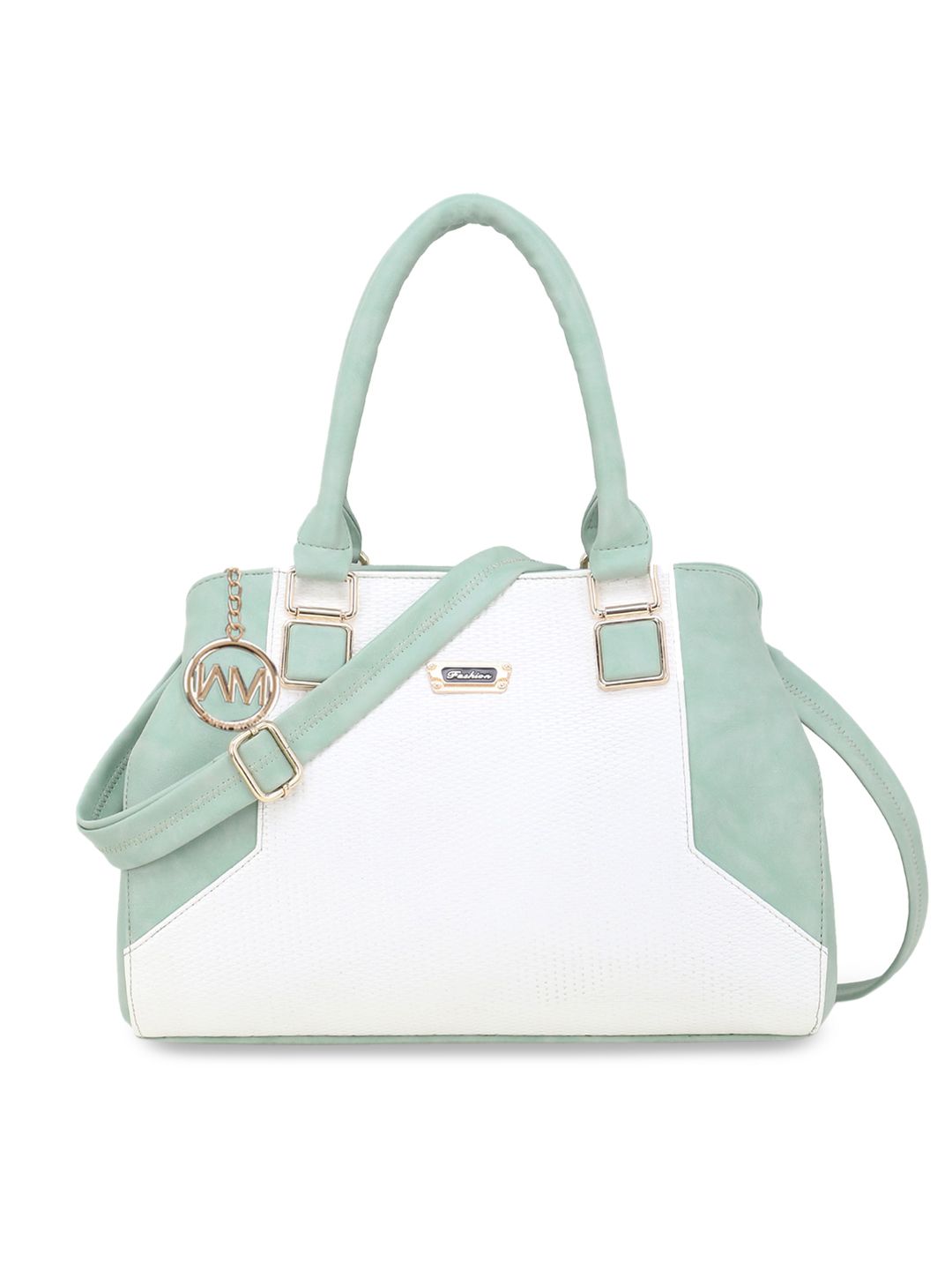 WOMEN MARKS White & Sea Green Colourblocked Handheld Bag Price in India