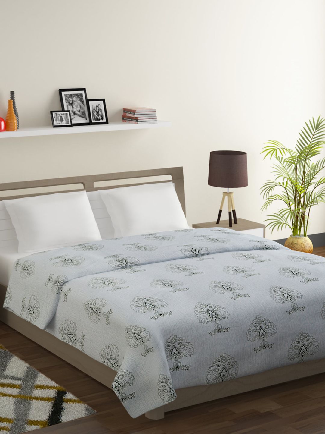 SWAYAM Blue & Green Ethnic Motifs Mild Winter 150 GSM Double Bed Comforter Price in India