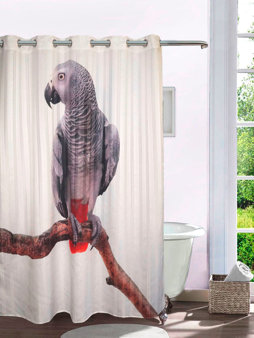 Lushomes Beige & Purple Digitally Printed Parrot Designer Bathroom Shower Curtain Price in India