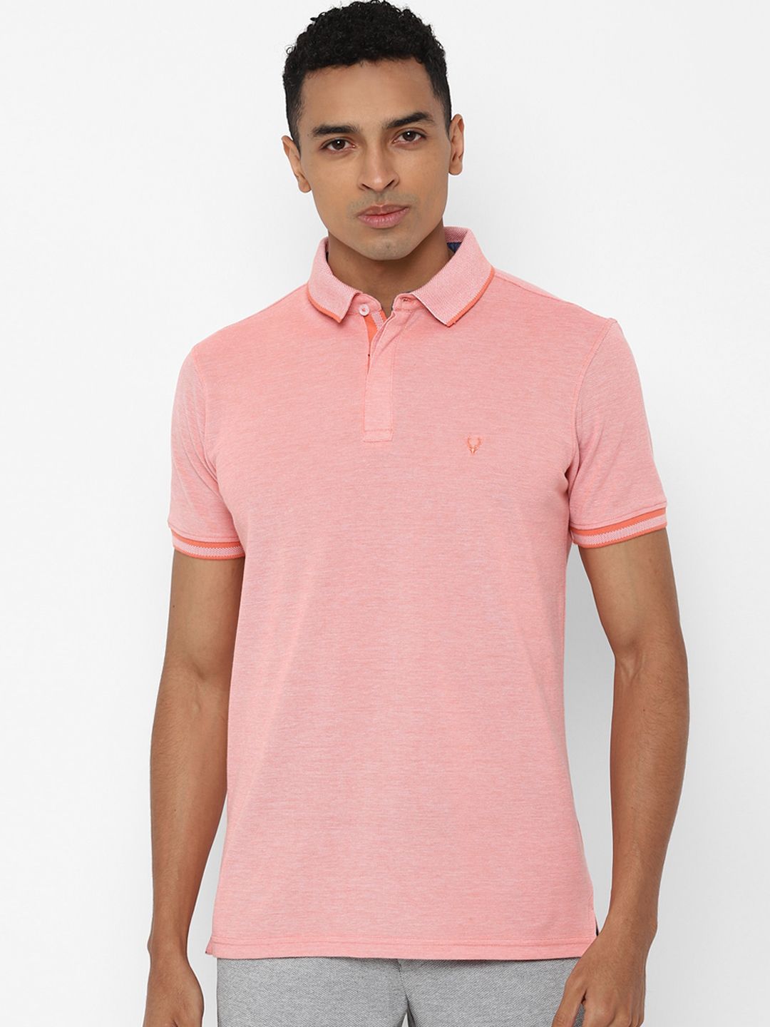 Allen Solly Men Pink Solid Polo Collar Pure Cotton T-shirt