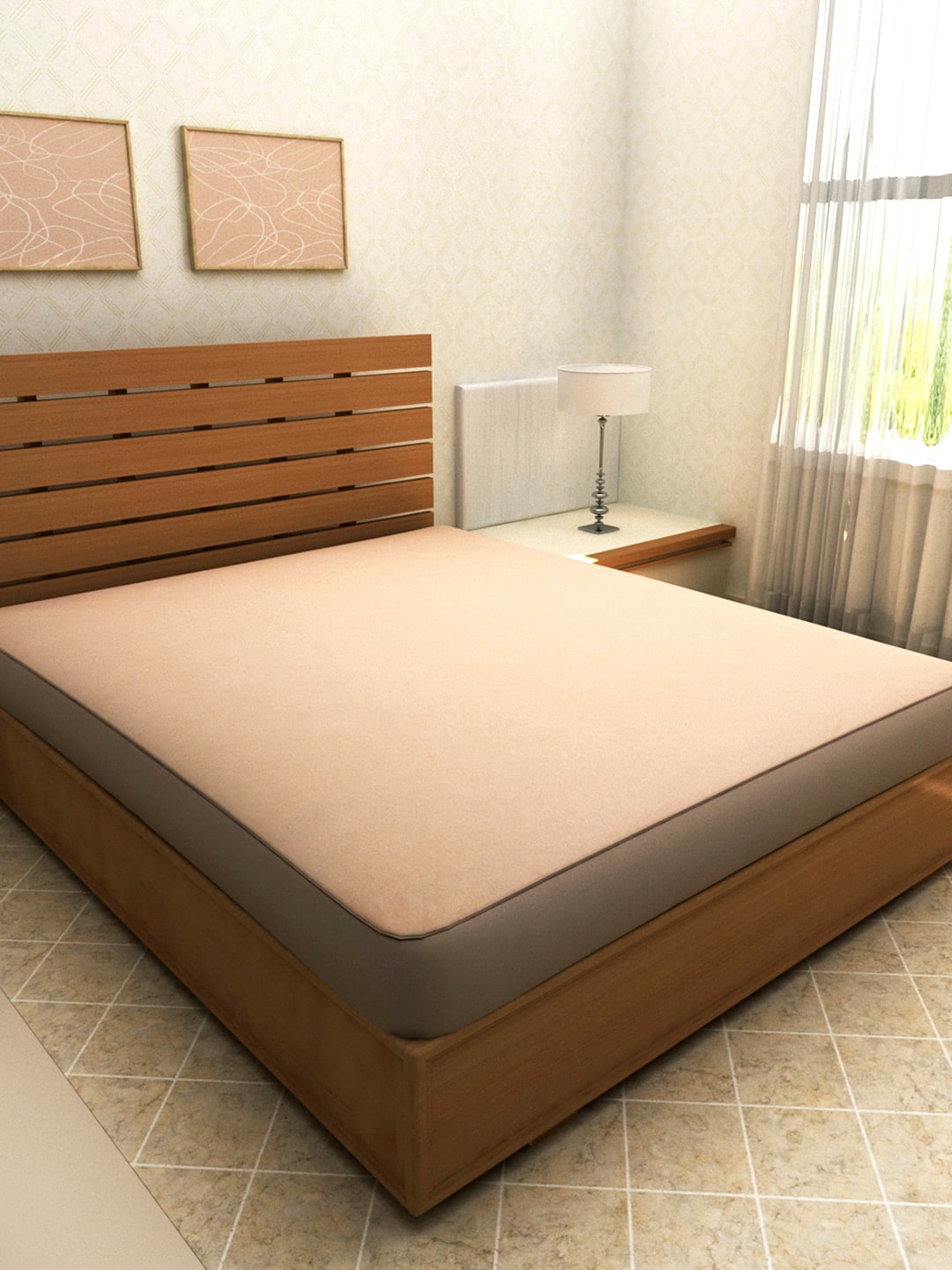 ROMEE Beige Solid King Size Bed Mattress Protector Price in India