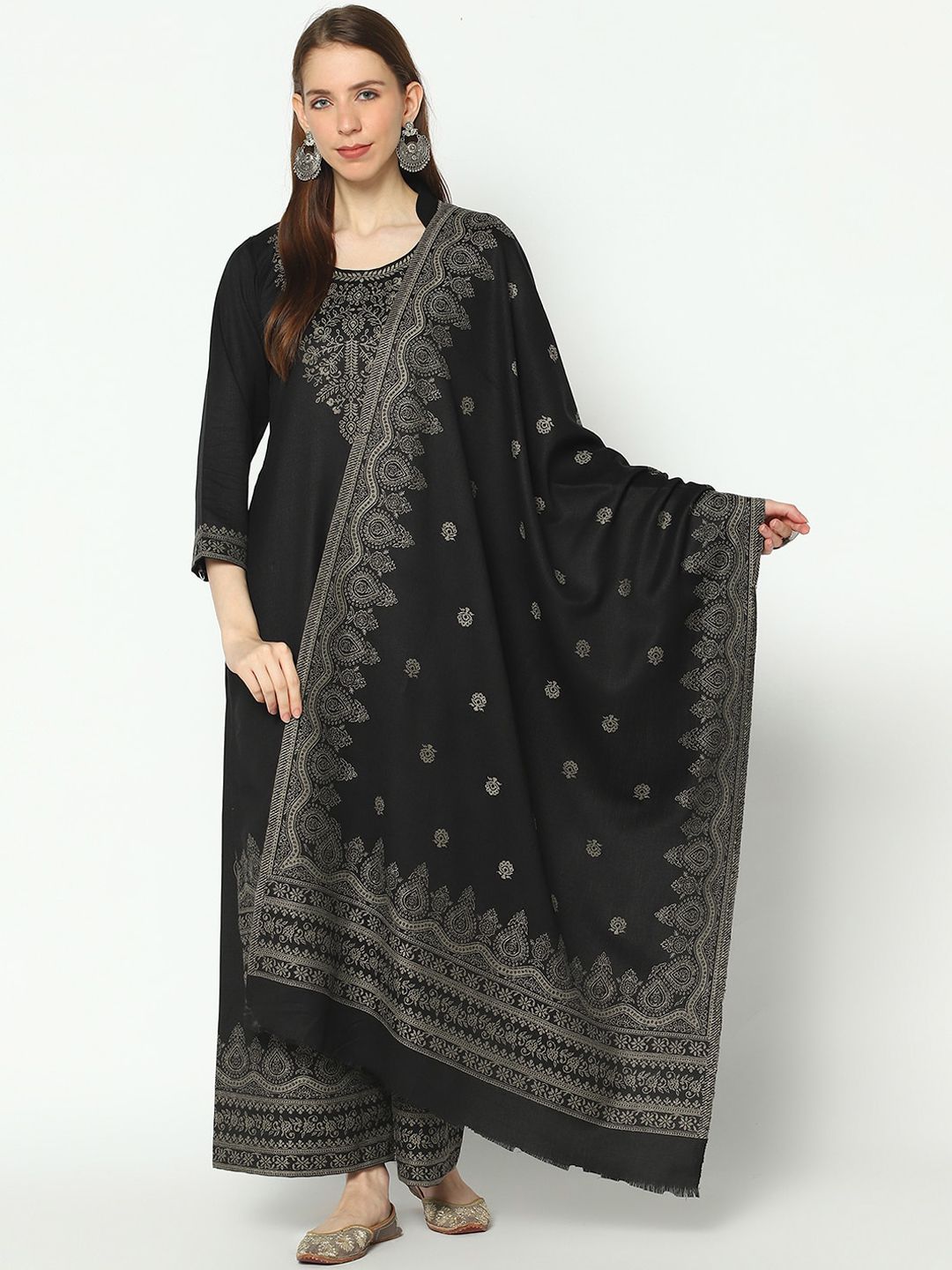 Safaa Women Black Poly Woven Design Suit Unstiched Dress Material For Winter Price in India