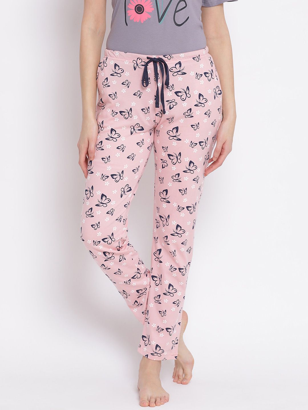 Kanvin Women Pink & Grey Printed Lounge Pants Price in India