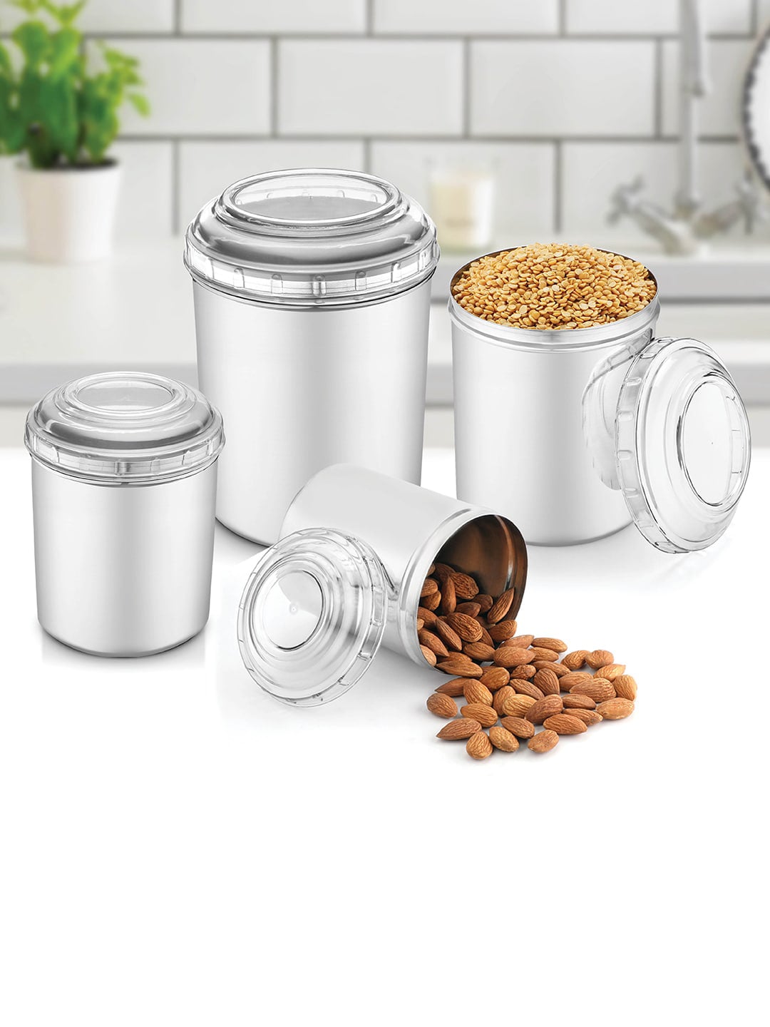 Jensons Set Of 16 Transparent & Silver-Toned Stainless Steel Canisters Price in India
