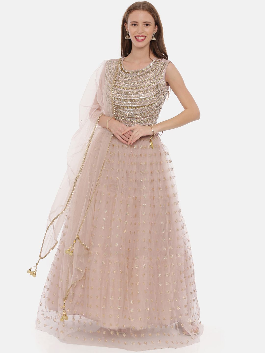 Neerus Peach-Coloured Ready to Wear Lehenga & Blouse with Dupatta