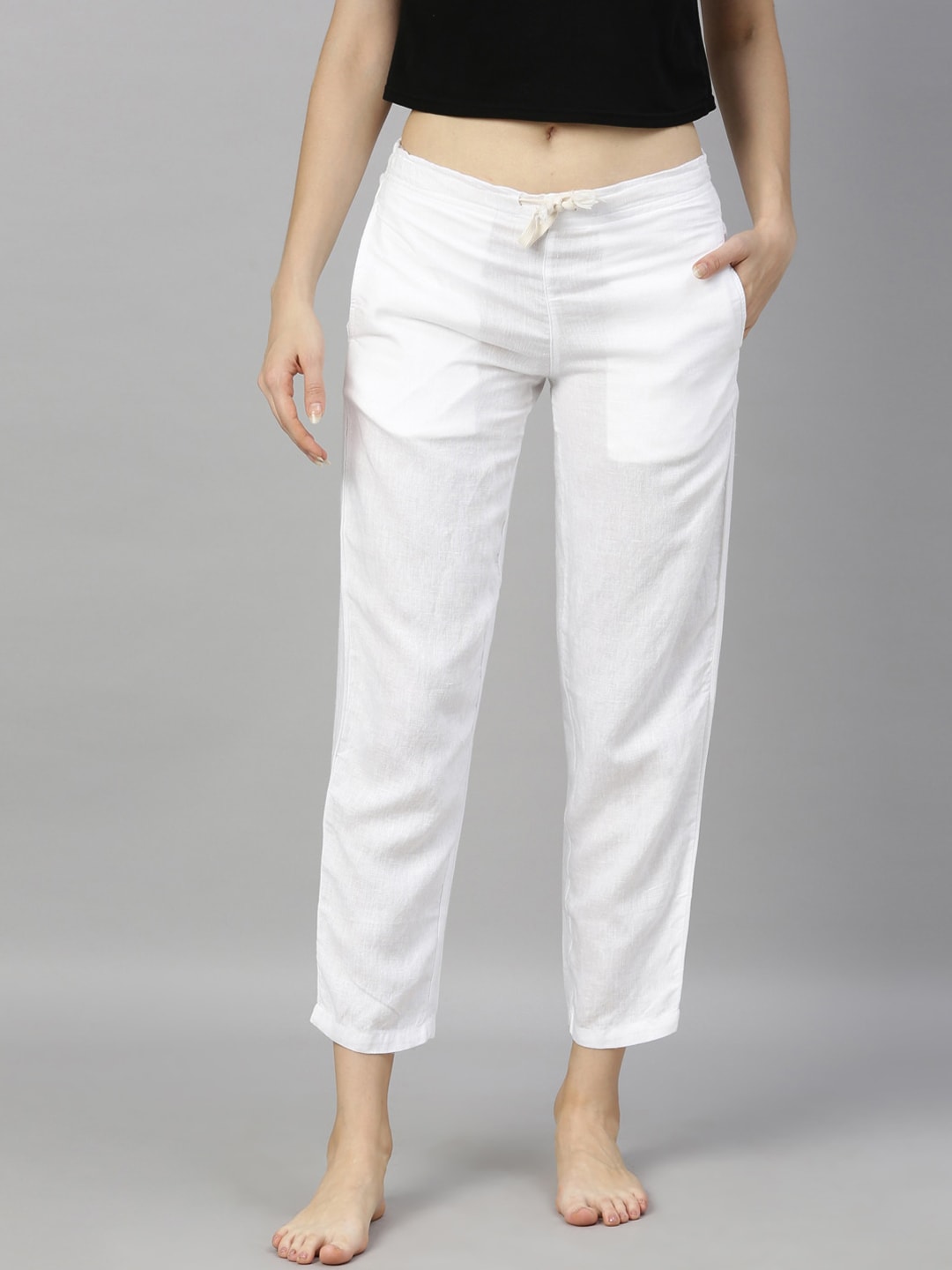 Ecentric Women White Solid Eco-Friendly Hemp Sustainable Lounge Pants Price in India