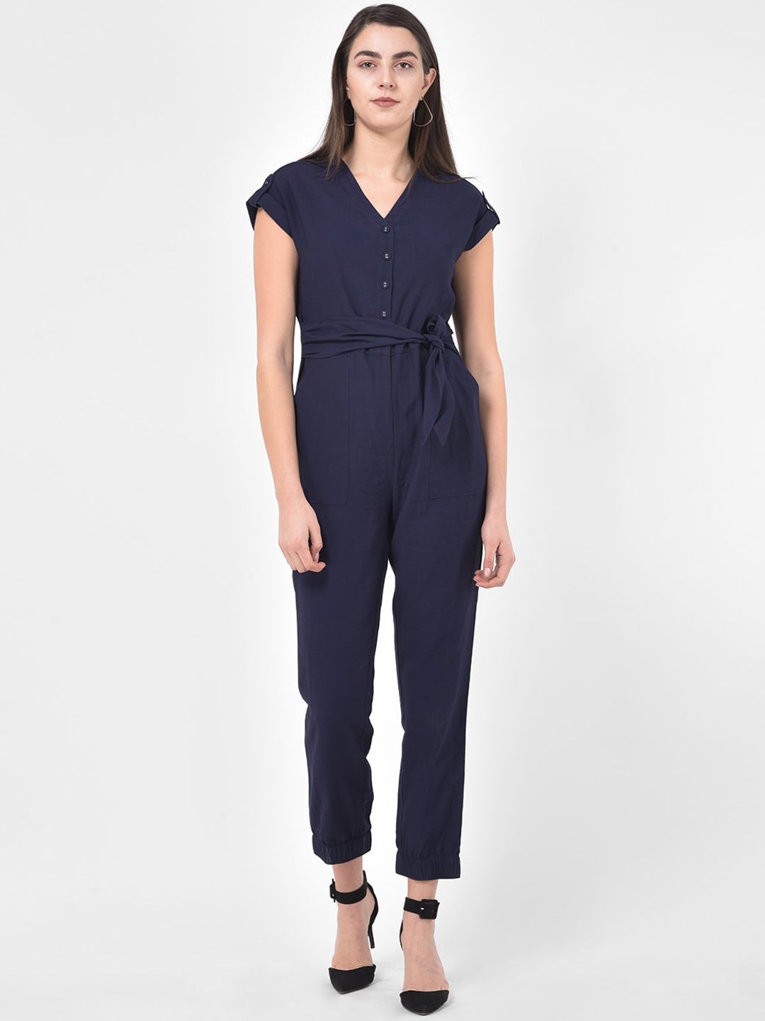 Latin Quarters Women Navy Blue Solid Basic Jumpsuit Price in India