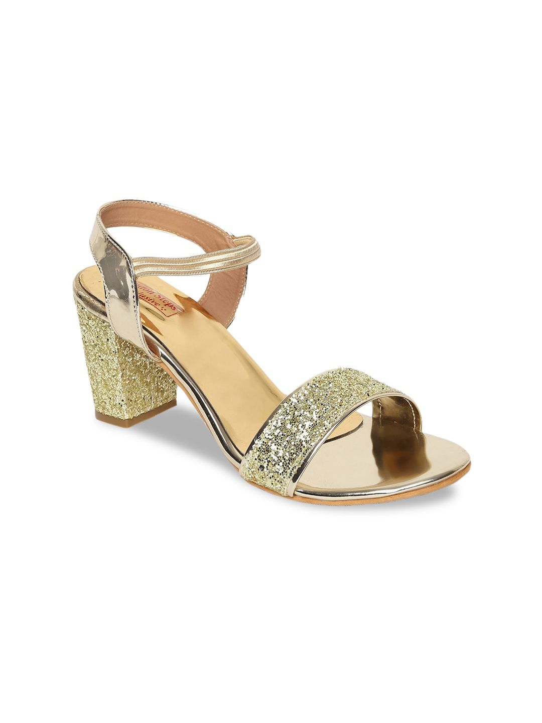 LONDON STEPS Women Gold-Toned Embellished Block Heels Price in India