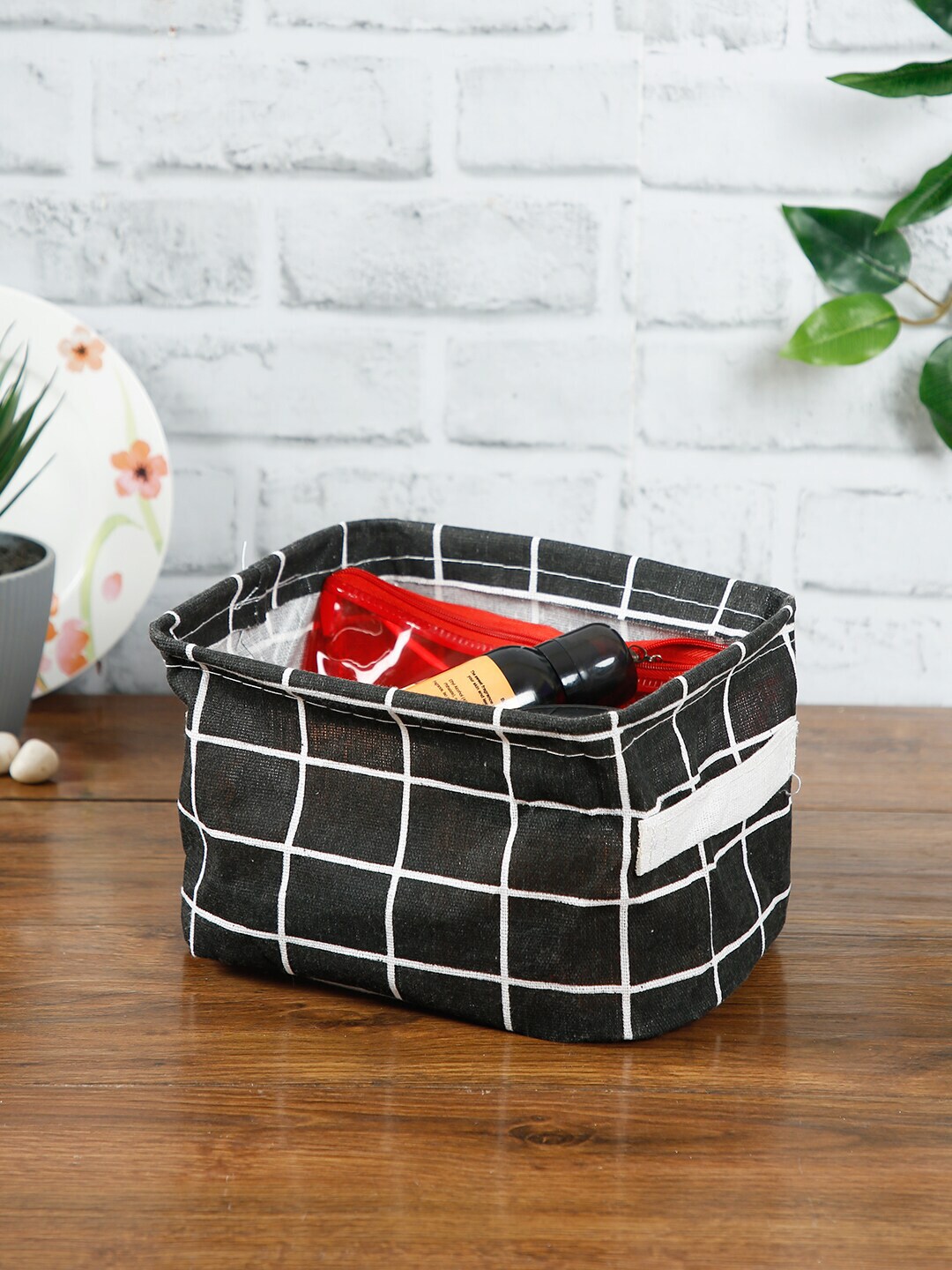 House Of Accessories Black & White Checked Laundry Basket Price in India