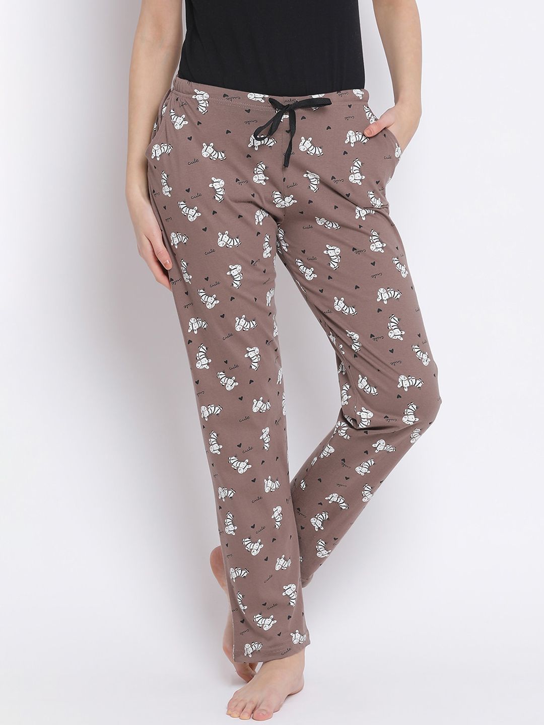 Kanvin Women Brown & White Printed Lounge Pants Price in India